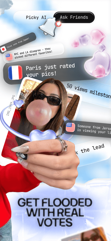 Picky App Store creative showing real votes by location