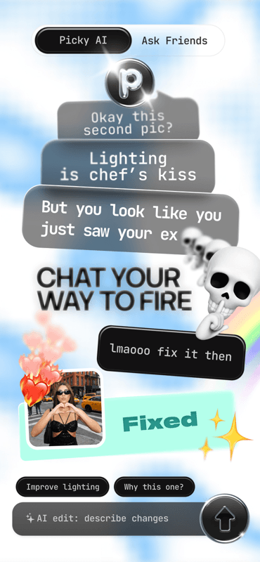 Picky App Store creative showing chat feedback